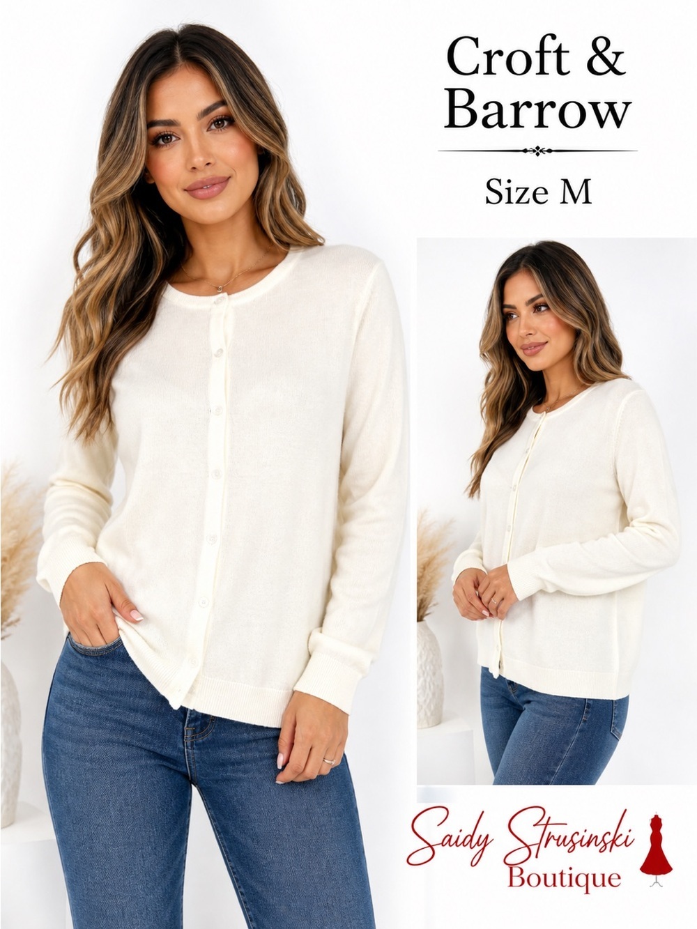 Croft & Barrow Ivory Knit Sweater/size M minimalist cozy fashion preppy style